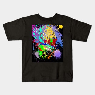 Rainbow Ink Paint, Drip Splatter, Black Kids T-Shirt